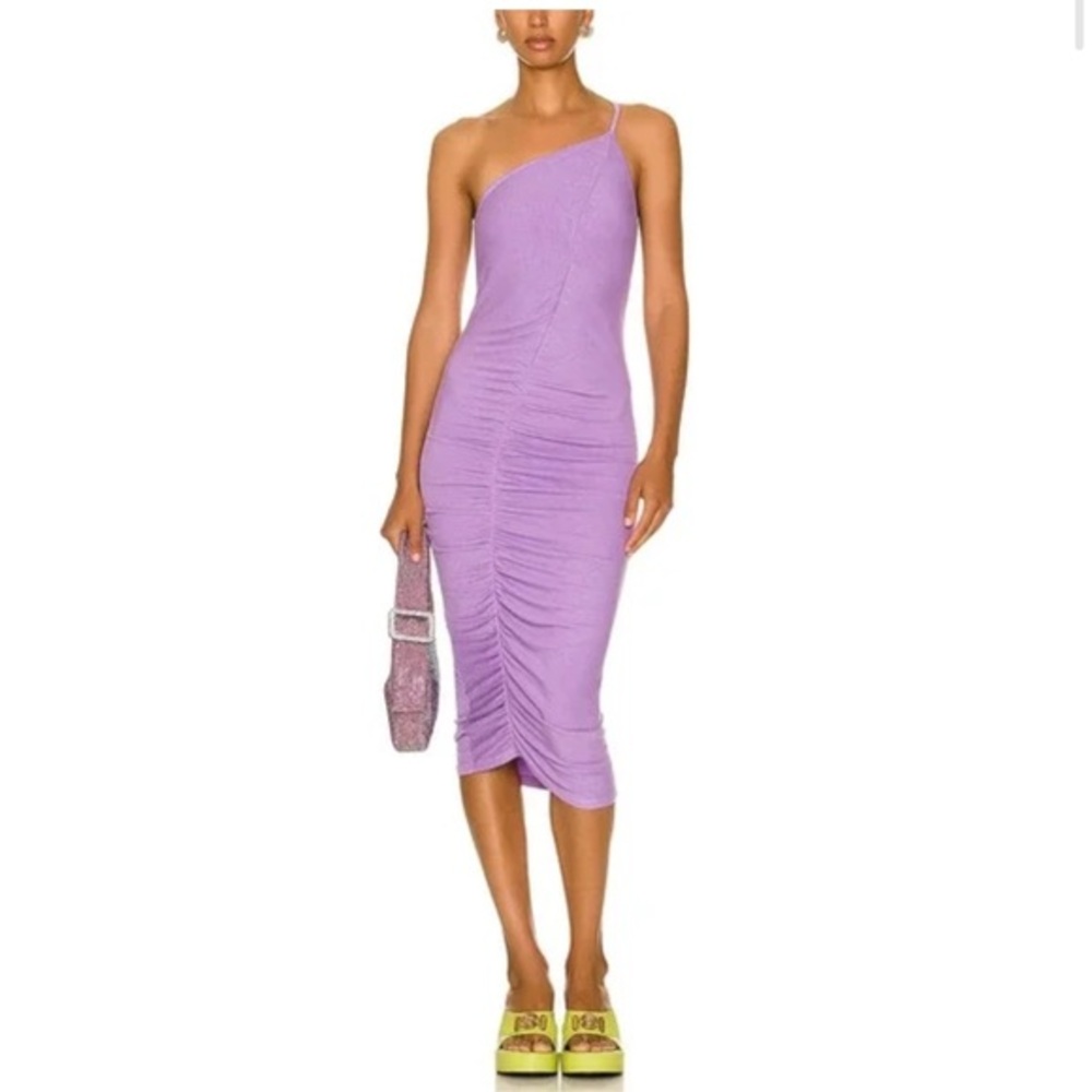 Enza Costa Silk ‘For Fwrd' One Shoulder Purple Ruched Midi Dress Size Small